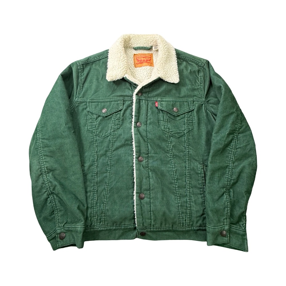 Levi Trucker Jacket Mens L Green Sherpa Lined Corduroy
